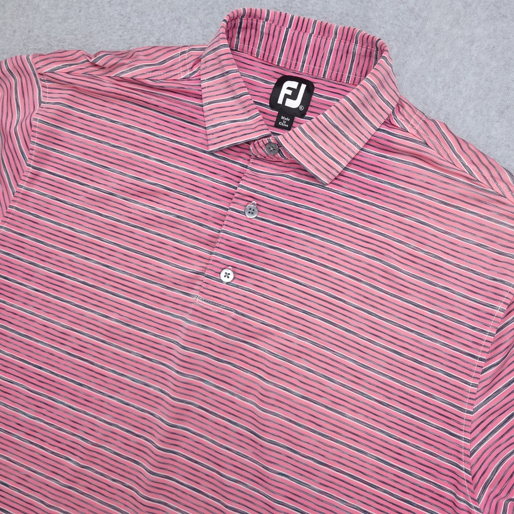 FootJoy FJ Mens XL Pink Stripe Golf Polo Shirt Short Sleeve Performance Tech